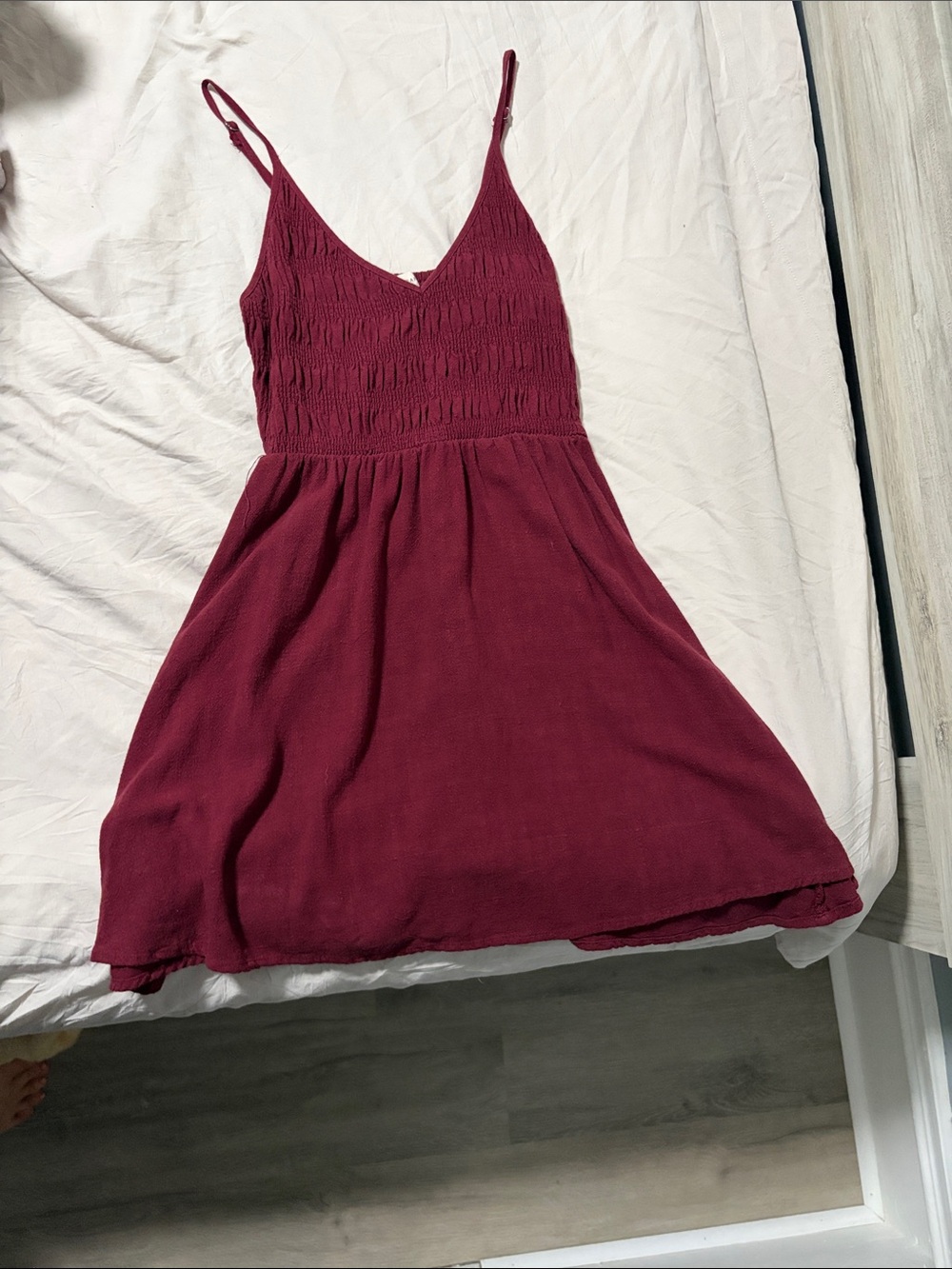 La Hearts Burgundy Smocked V-Neck Mini Dress